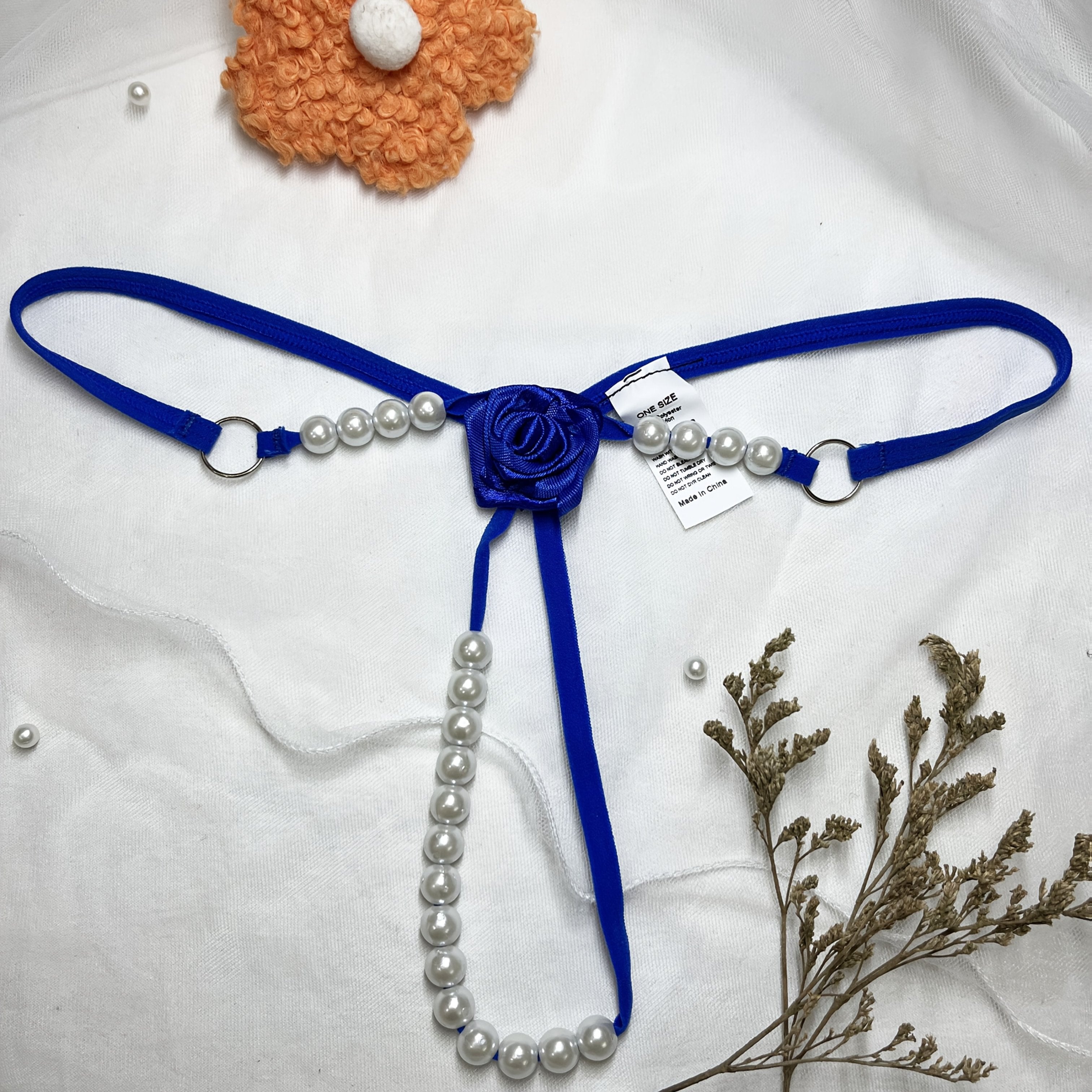 Women's Embroidered Rose G-String Lingerie Beaded Polyester Knit Adult Wear