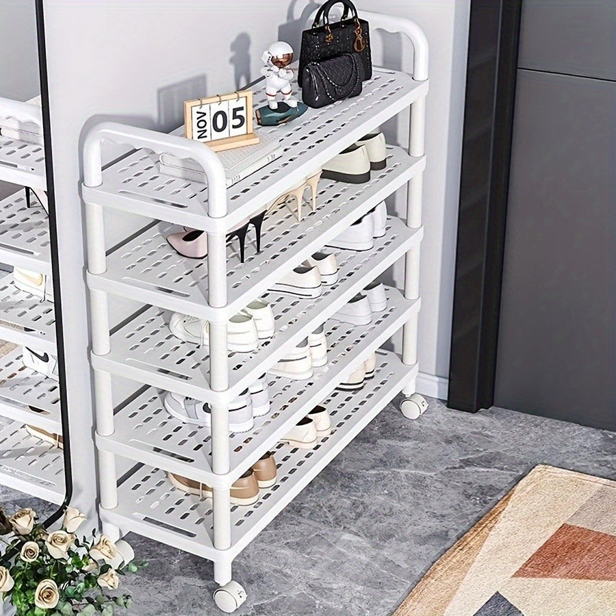 Free Standing Multi-Layer Plastic Shoe Rack with Wheels for Dorms and Rentals