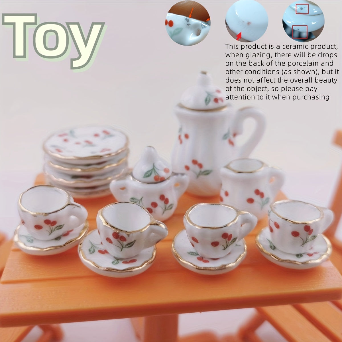 Miniature Chinese Tea Set 15 Pieces 1:12 Scale Ceramic Dollhouse Accessories Floral Pattern