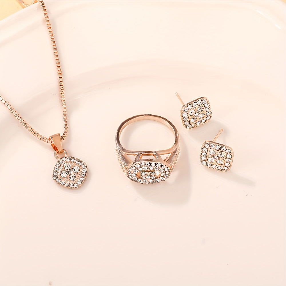 Set of 4 Elegant Rhinestone Square Pendant Jewelry for Women Daily Party Gift