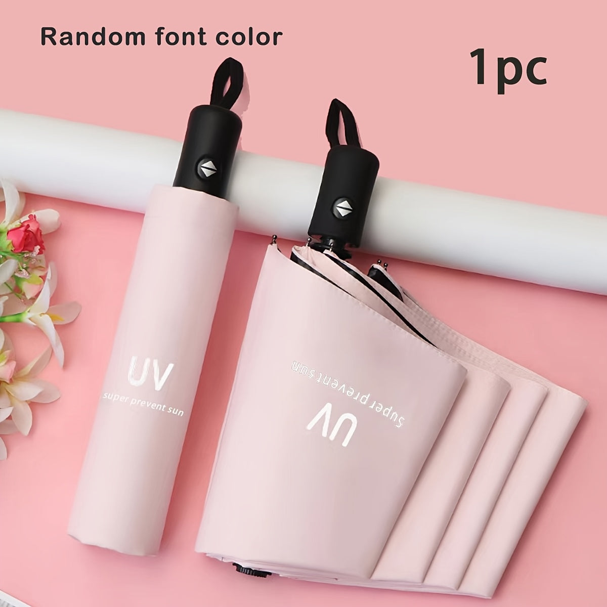 UV Protection Folding Umbrella Automatic Open 8 Ribs Pongee Pongee Black