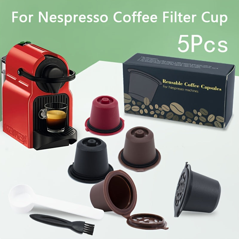 Recycling Shell Qayta ishlatiladigan Qayta to'ldirish Qahva Kukuni Filtri 5 dona Qutida Egri Cho'tka NESPRESSO Qahva Kapsulasi Qobig'i uchun