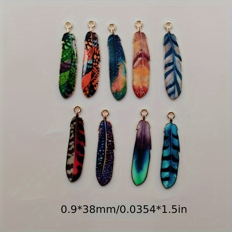 Set of 10 Feather-Shaped Alloy Pendants for Jewelry Making Keychains Necklaces Earrings