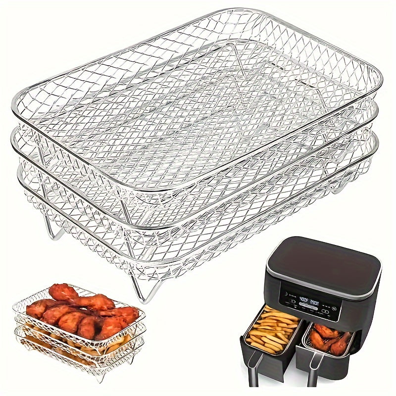 Stainless Steel 3-Tier Air Fryer Rack for Dual Zone Air Fryers with Removable Trays