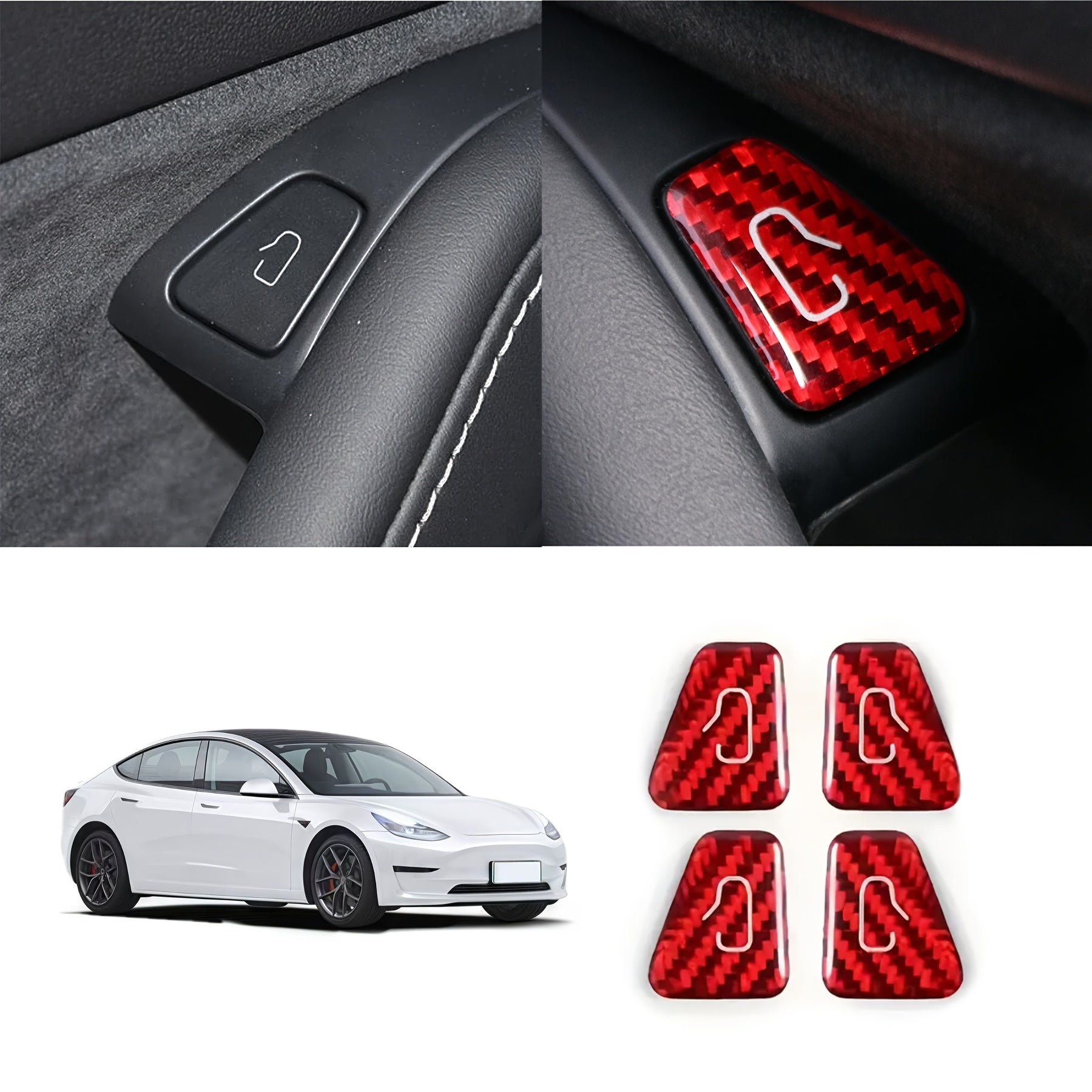 4PCS Carbon Fiber Door Lock Switch Cover Trim for Tesla Model 3 Y Interior