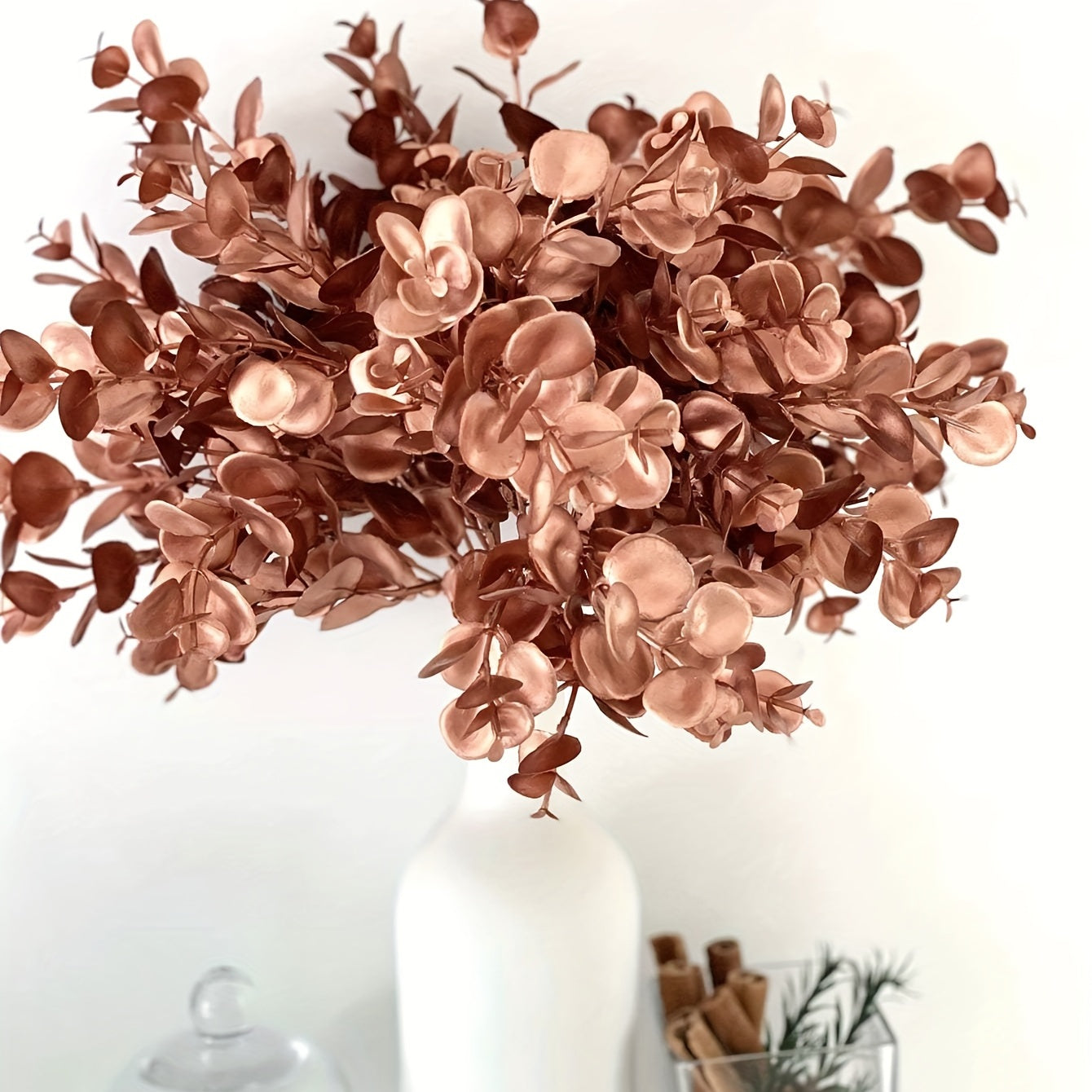 Planta artificial de 5 púas hoja de dinero para decoración del hogar ramos de boda arreglos navideños planta en maceta pequeña 13.38 pulgadas