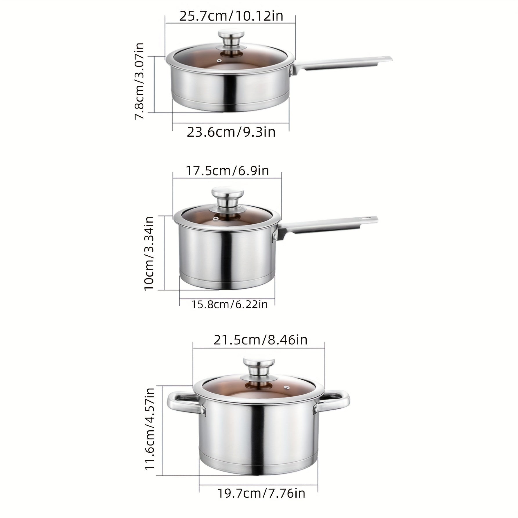 Stainless Steel Kitchen Utensil Set with Pot Frying Pan and Milk Pot