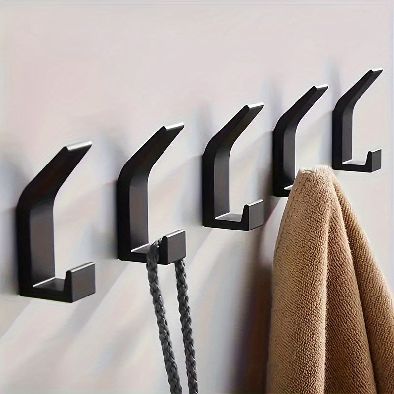 No-Drill Wall Hooks Set of 5 with Dual Hooks for Towels Coats Keys Bathroom Kitchen Organizing