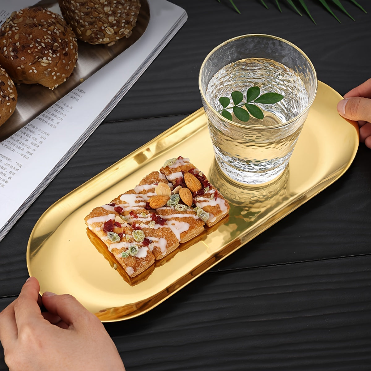 Овальная поднос из нержавеющей стали для завтрака, кухни, ресторана