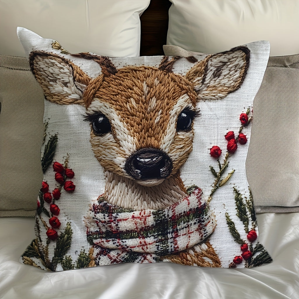 Christmas Reindeer Throw Pillow Cover Polyester Woven 45.72cm Square Machine Washable
