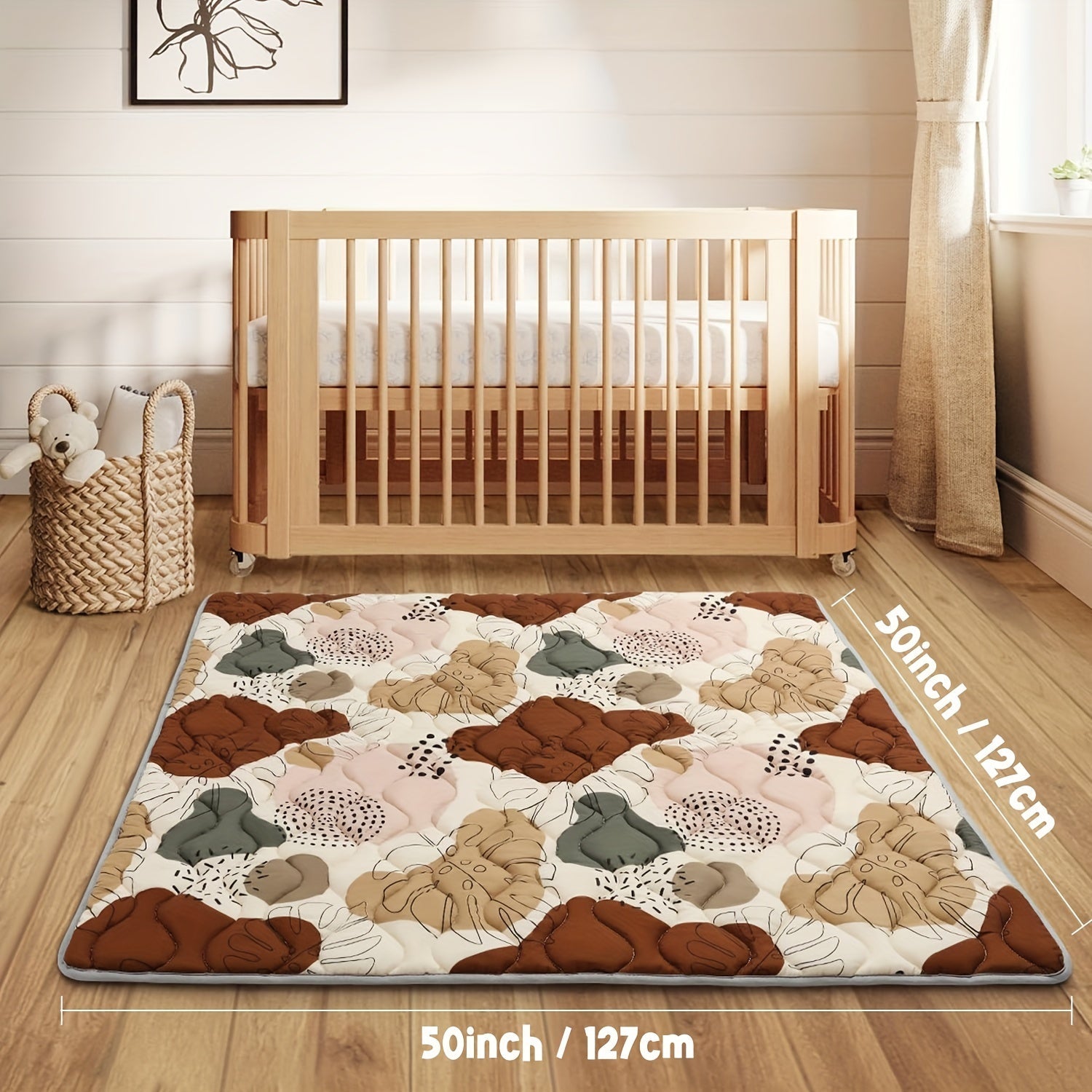 127.0cm X 127.0cm o'lchamdagi egiluvchan qalin ko'pik o'yin matosi - bolalar va kichik bolalar uchun yumshoq, sirpanmaydigan va hidlanmaydigan emish matosi, BOHO dizayni bilan mashinada yuvish mumkin.