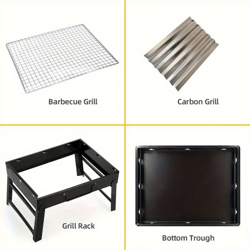 Ўтказиб юриши мумкин бўлган қисмли кўмирли гриль - тўғри металл конструкция, кемпинг ва пикниклар учун идеал, оson ташиш мумкин, ташқарий барбекю саёҳати учун ажойиб, пикник тайёрлаш тажрибаси. Мўлжалланган металл гриль, портатив