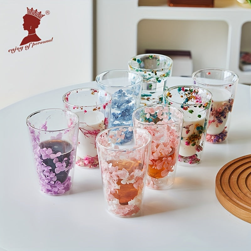 Double-Walled Glass Coffee Mug with Floral Design for Hot and Cold Drinks