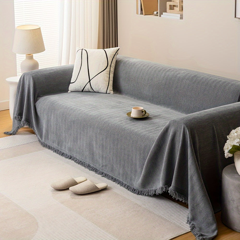 Chenille Sofa Cover with Herringbone Pattern Pet-Friendly Anti-Slip Dustproof Machine Washable Fits Armchair to 4-Seater Living Room