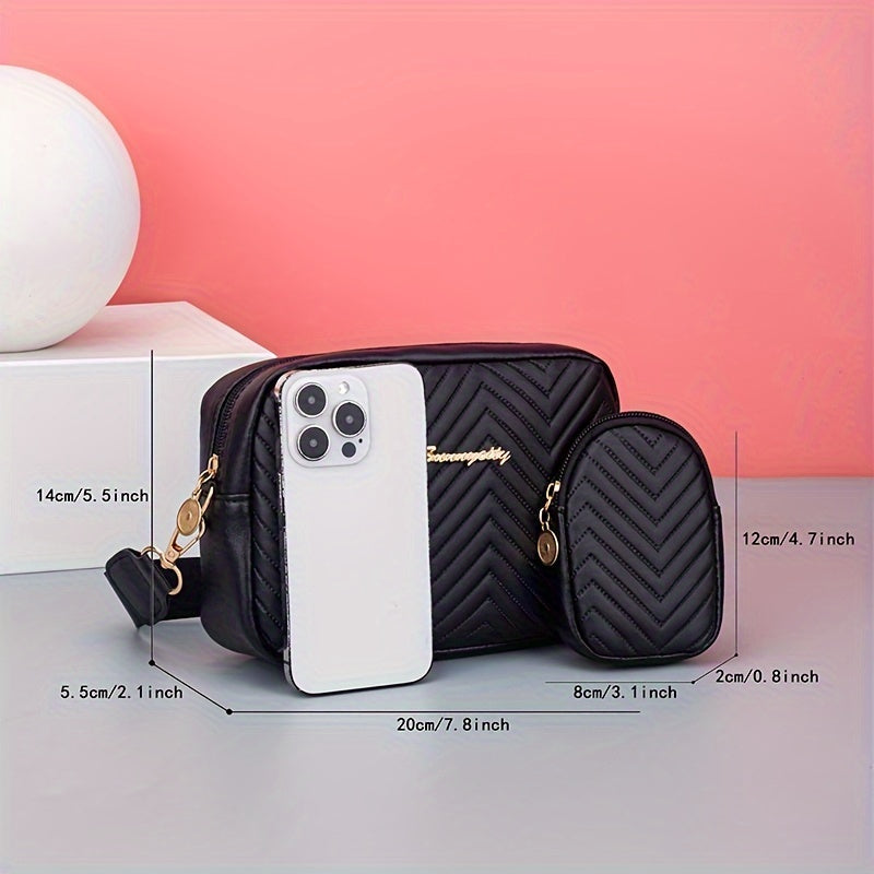 Women's Black Vintage Geometric PU Sling Bag Lightweight Crossbody Accessory