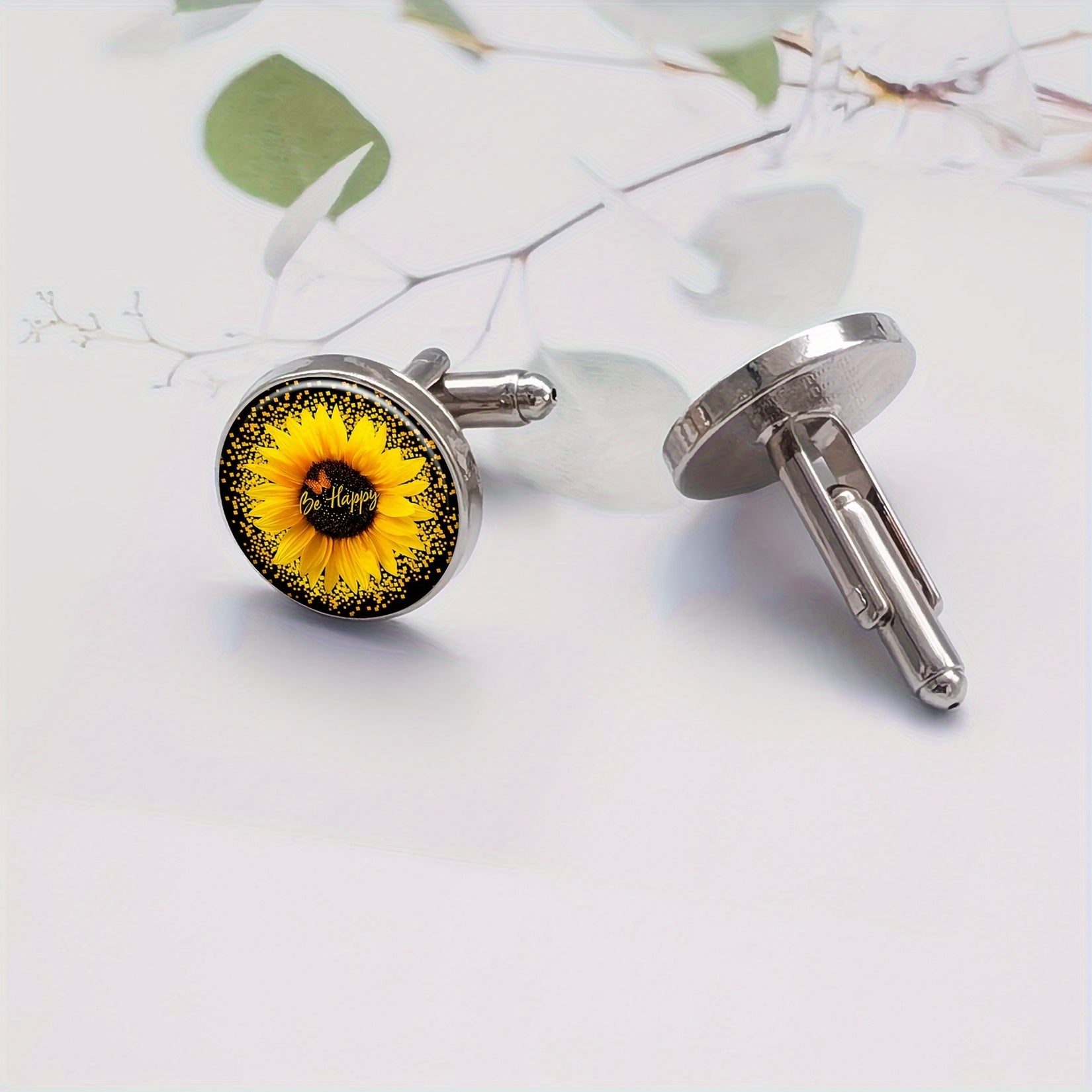 Set of 2 Sunflower and Butterfly Vintage Metal Cufflinks for Men and Women