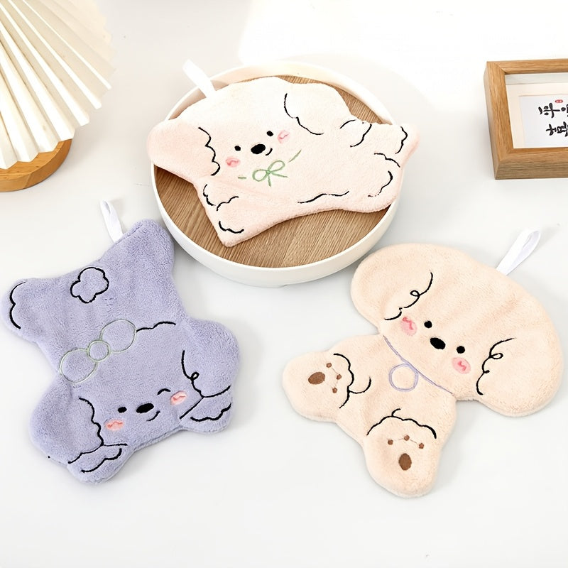 Cartoon Dog Hand Towels Coral Fleece 100% Polyester Set for Bathroom Kitchen