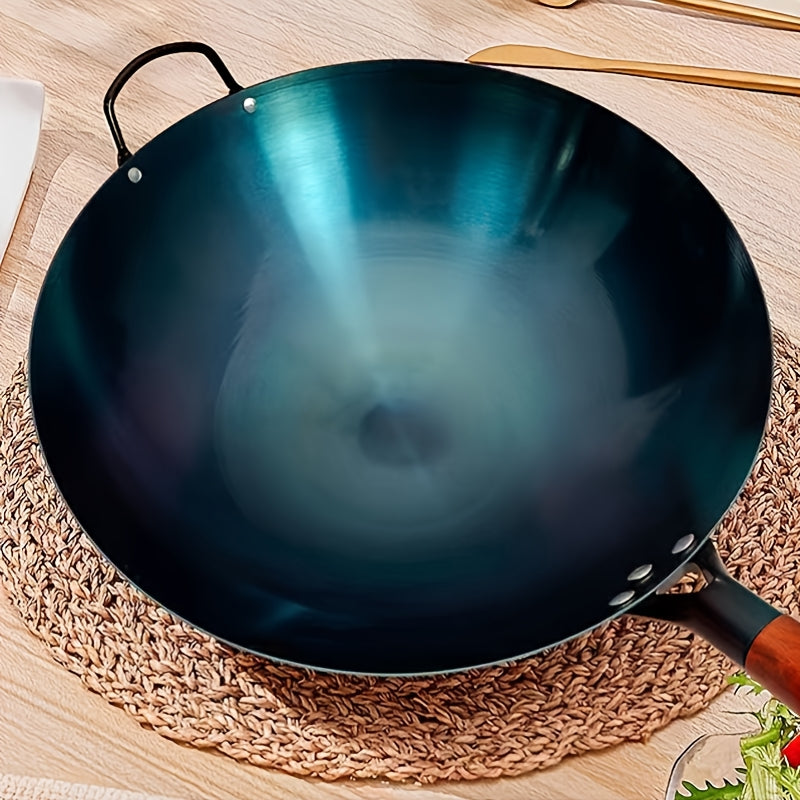 Large Traditional Round Bottom Iron Wok for Gas Stove Non-Stick Chef's Pan Durable Cookware