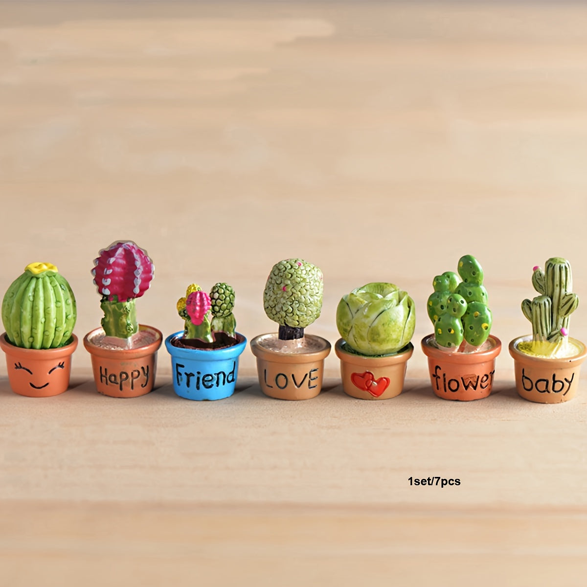 Conjunto de jardines de hadas con suculentas y cactus en miniatura con adornos de resina para pequeños paisajes y decoración