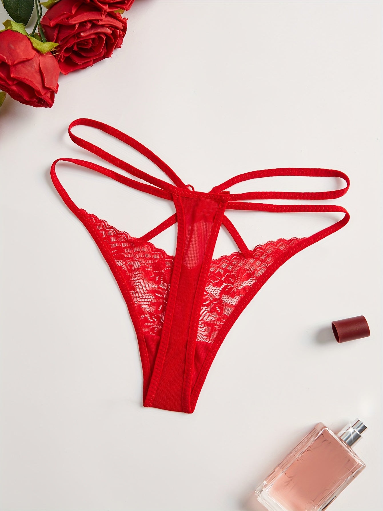 Women's Lace Thong Panties with Breathable Nylon Elastane Blend and Cross Detail