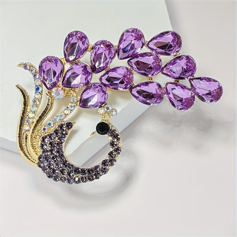 Purple Peacock Brooch with Rhinestones for Women's Accessories