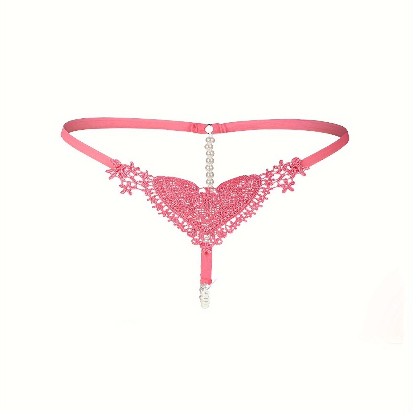 Women's Low-Rise Pearl Embellished Thong Lingerie with Hollow Out Design