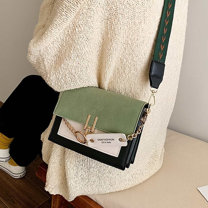 Faux Leather Crossbody Bag for Women with Chain Decor and Adjustable Strap