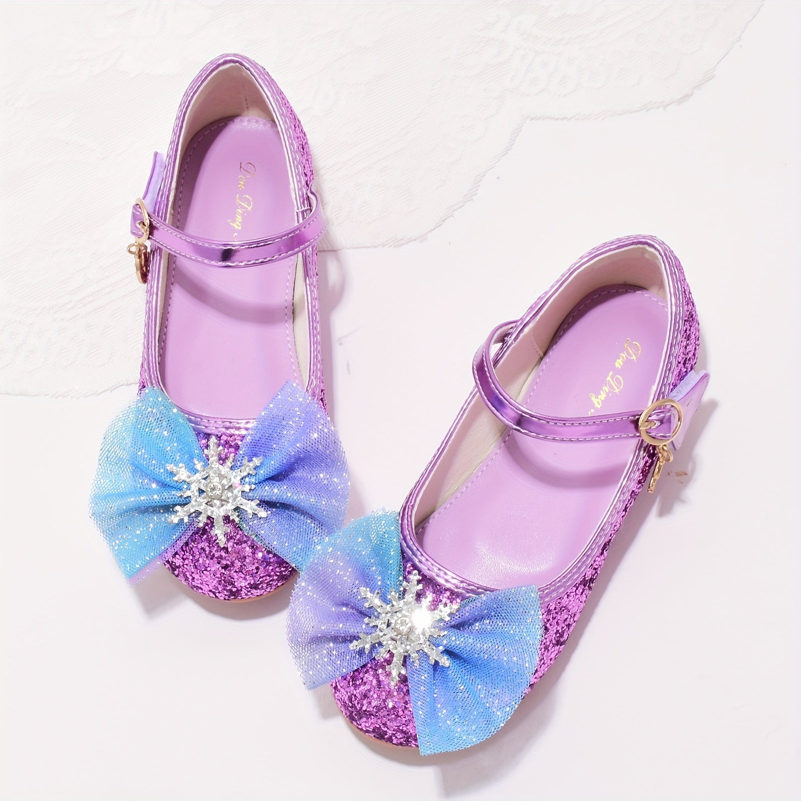 Girls' Blue Crystal Shoes with Non-Slip Soles for Little Princesses