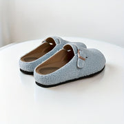 Women's Lightweight Slip-On Loafers Soft Blue Fleece Round Toe EVA Sole