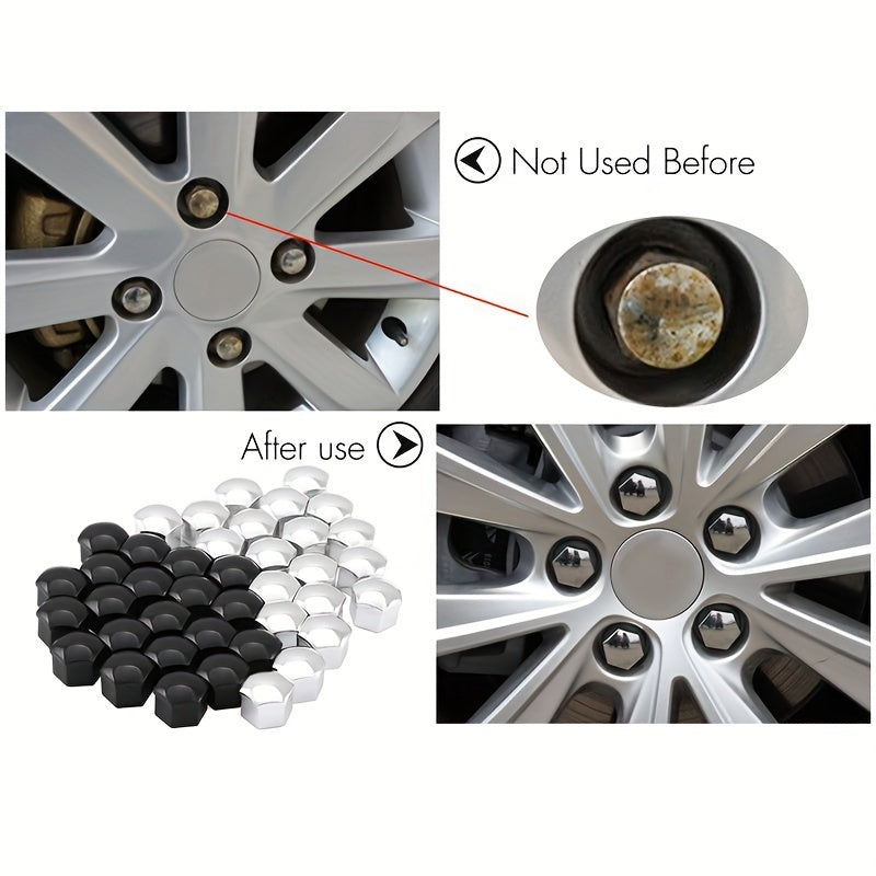 20pcs Chrome Glossy ABS Wheel Nut Covers Tire Bolt Protection Caps Universal Car Accessories