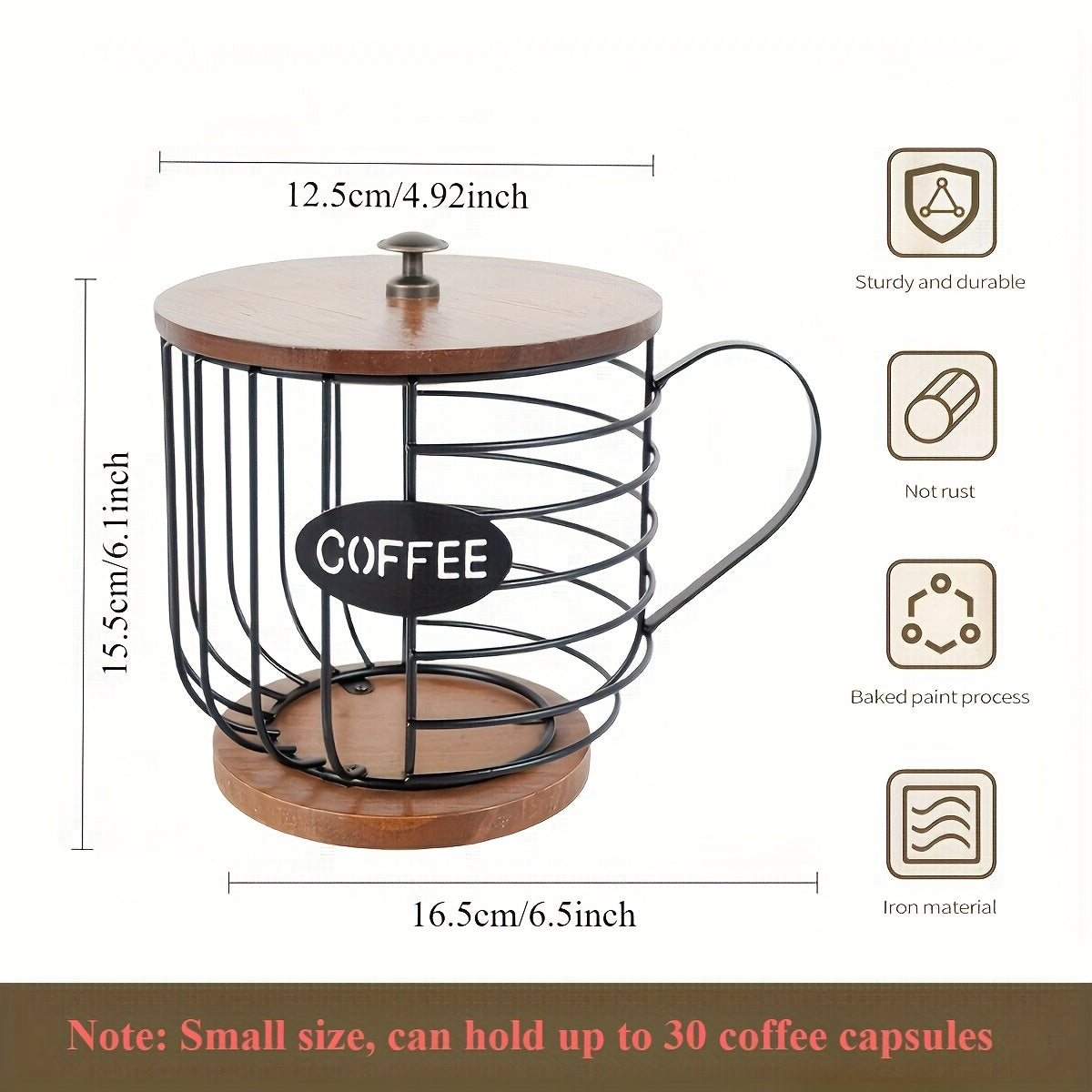 Large Capacity Coffee Pod Holder Wooden Base Metal Wire Basket for Espresso Capsules