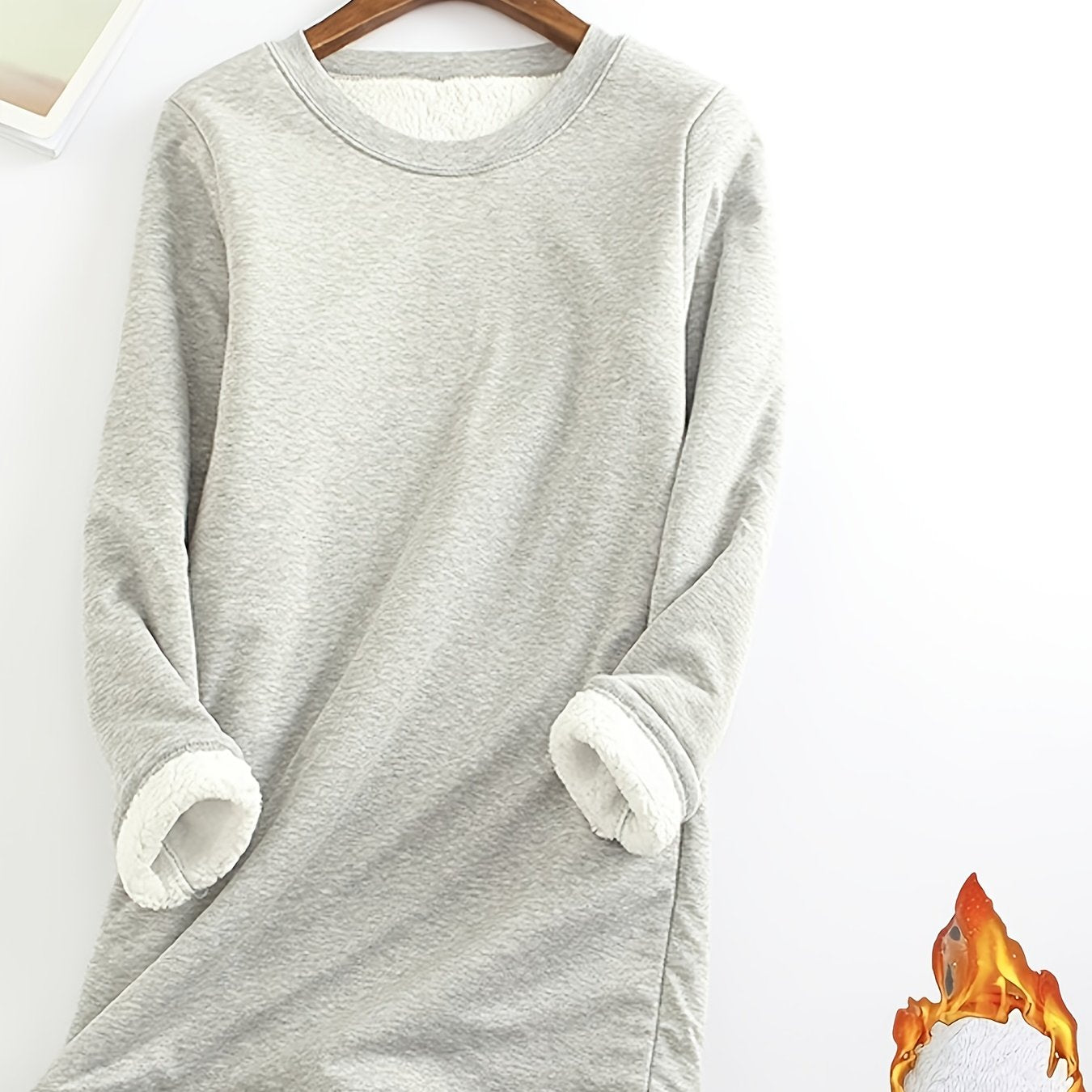 Women's Plus Size Fleece-Lined Thermal Long Sleeve Tunic Top Cozy Winter Casual Pullover