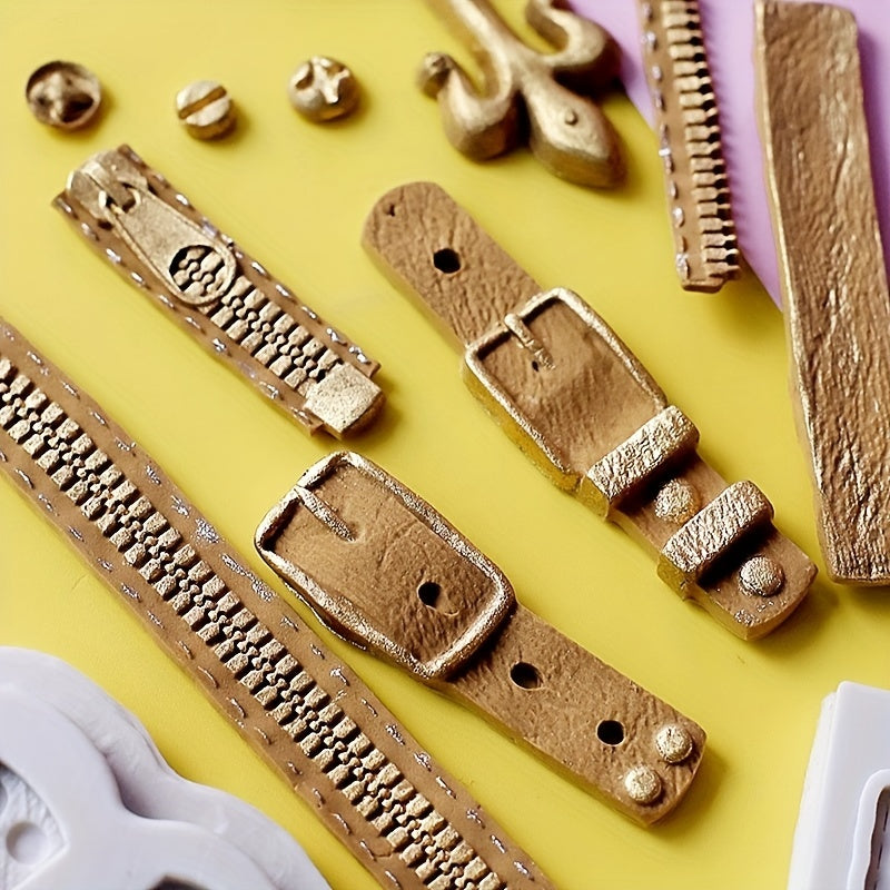 Molde de silicona para cinturón con cremallera en forma de chocolate para caramelos, fondant y repostería, forma 3D