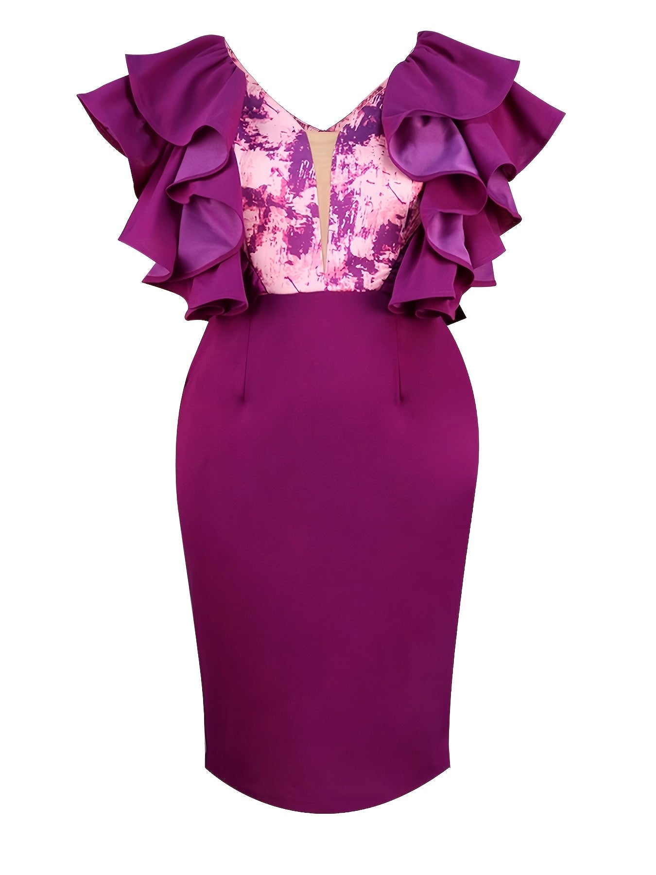 Women's Purple Bodycon Party Dress V-Neck Ruffled Short Sleeves