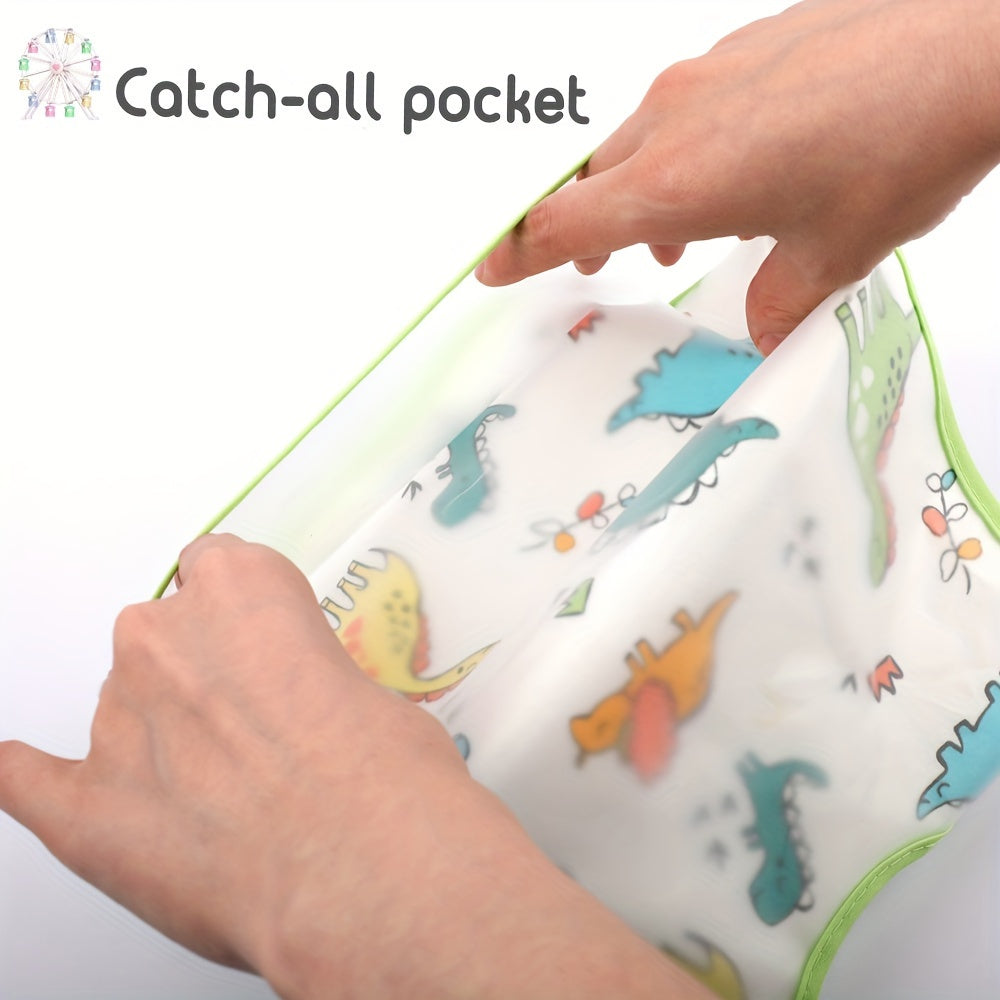 Waterproof Baby Bib with Double Layers Large Storage Pocket Snap Buttons Machine Washable Soft Durable