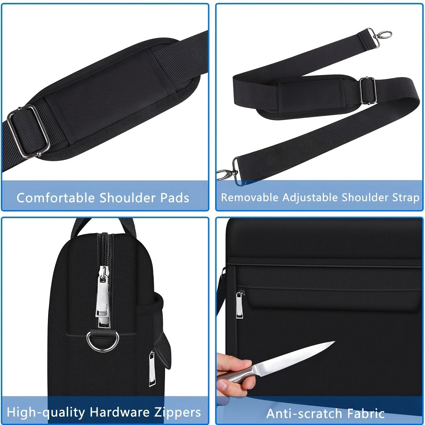 14 dyuymli suv o'tkazmaydigan polyesterli noutbuk portfeli, TSA mosligi va ajraladigan yelka uzatmasi bilan