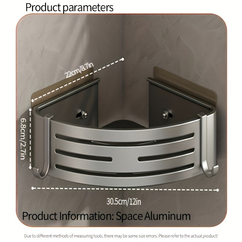 Aluminum Bathroom Corner Shelf Wall-Mounted Triangle Storage No-Drill for Toiletries Kitchen