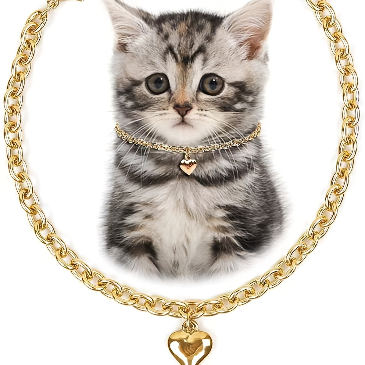 Collar ajustable en forma de corazón de aleación para gato y perro pequeño con cadena versátil