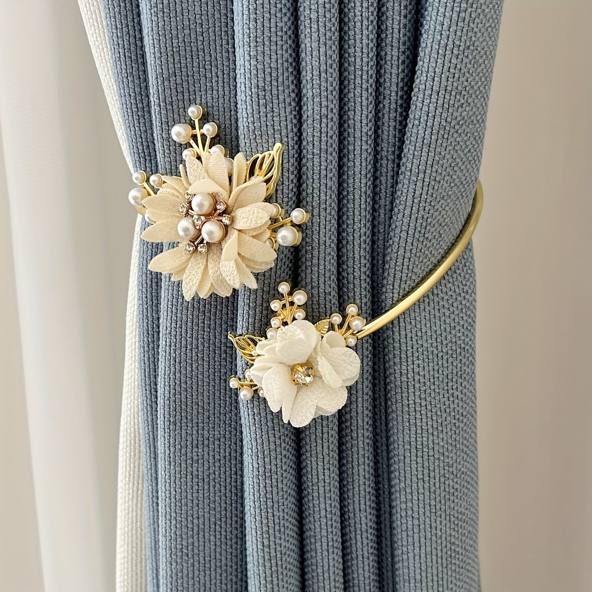 Metal Curtain Tieback with Faux Pearls for Living Room and Bedroom Decor