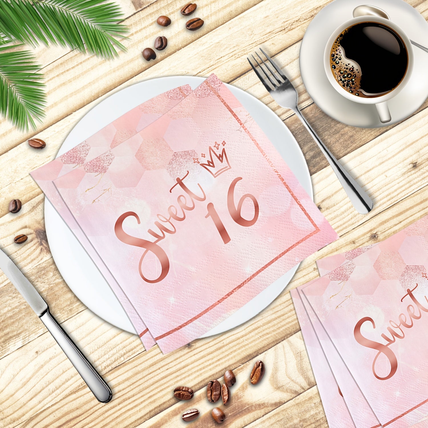 20-Pack Rose Gold 16th Birthday Napkins 2-Ply Multifold Disposable Party Supplies