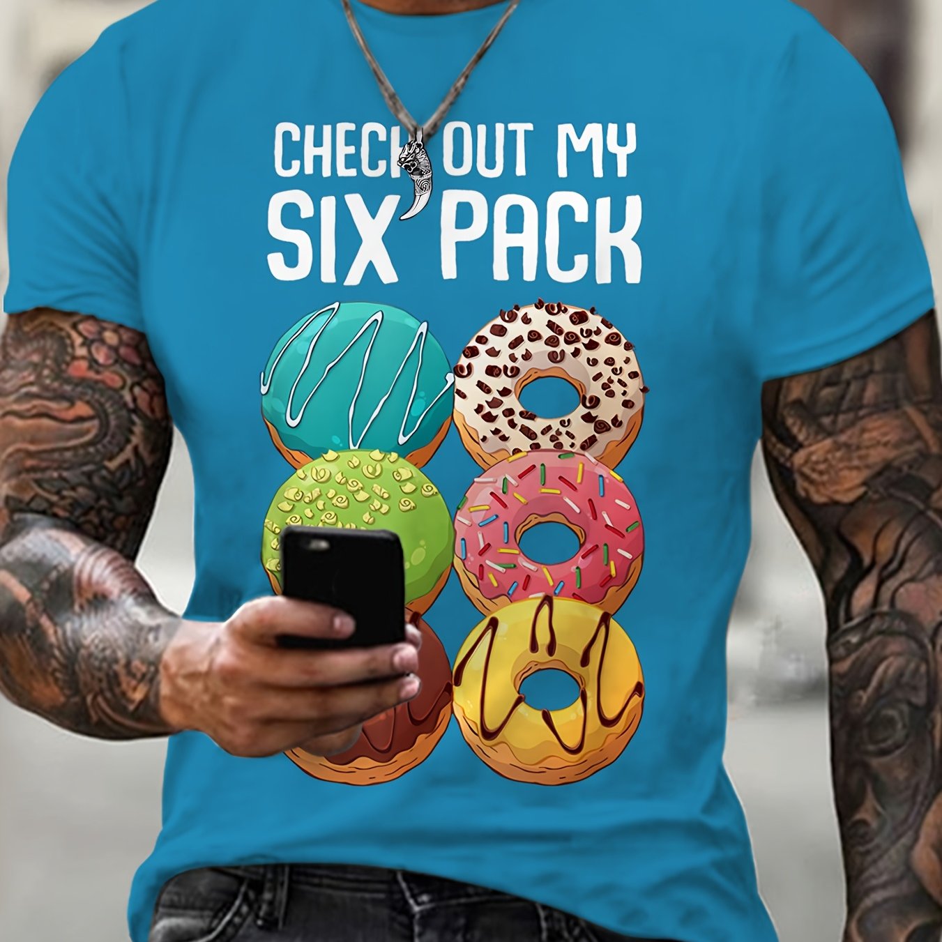 Мужская повседневная футболка с коротким рукавом большого размера с графикой в виде пончика из полиэстера