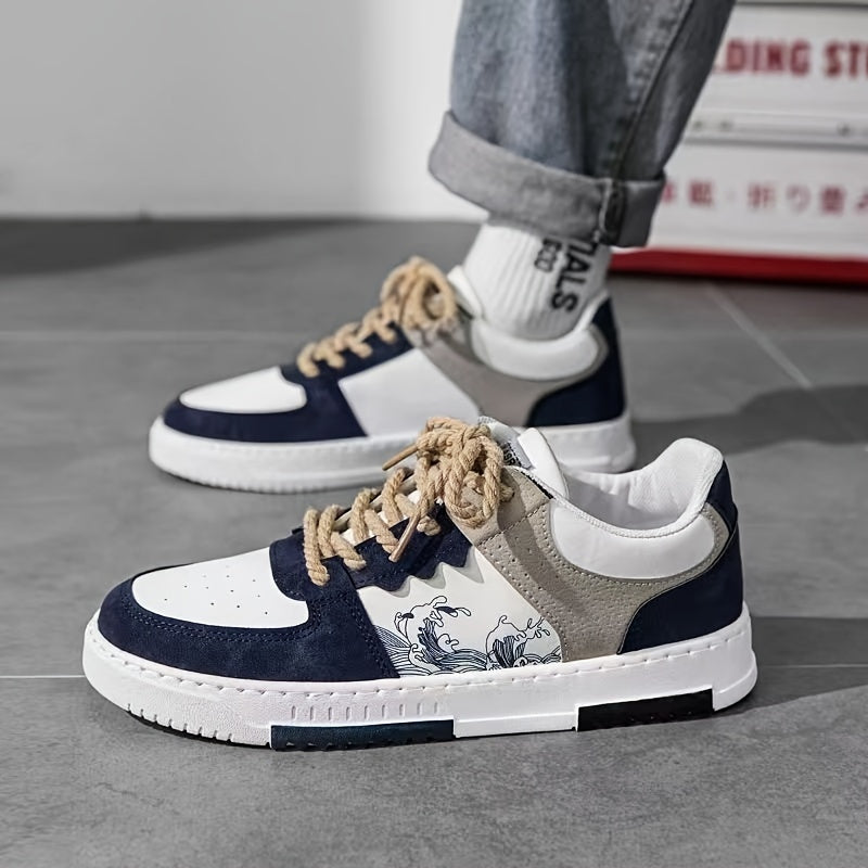 Men's Casual Low Top Sneakers with Non-Slip PVC Sole and Lace-Up Closure