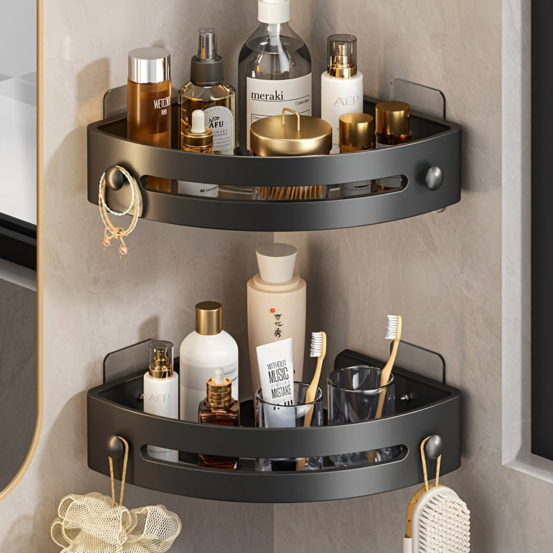 Wall-Mounted Bathroom Shelf with Towel Holder No-Drill Installation Resin Storage Rack for Toilets and Washrooms