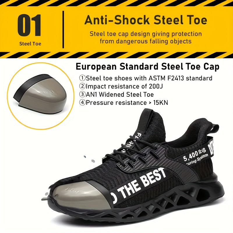 Women's Breathable Mesh Safety Shoes Anti-Smash Steel Toe Black Work Footwear