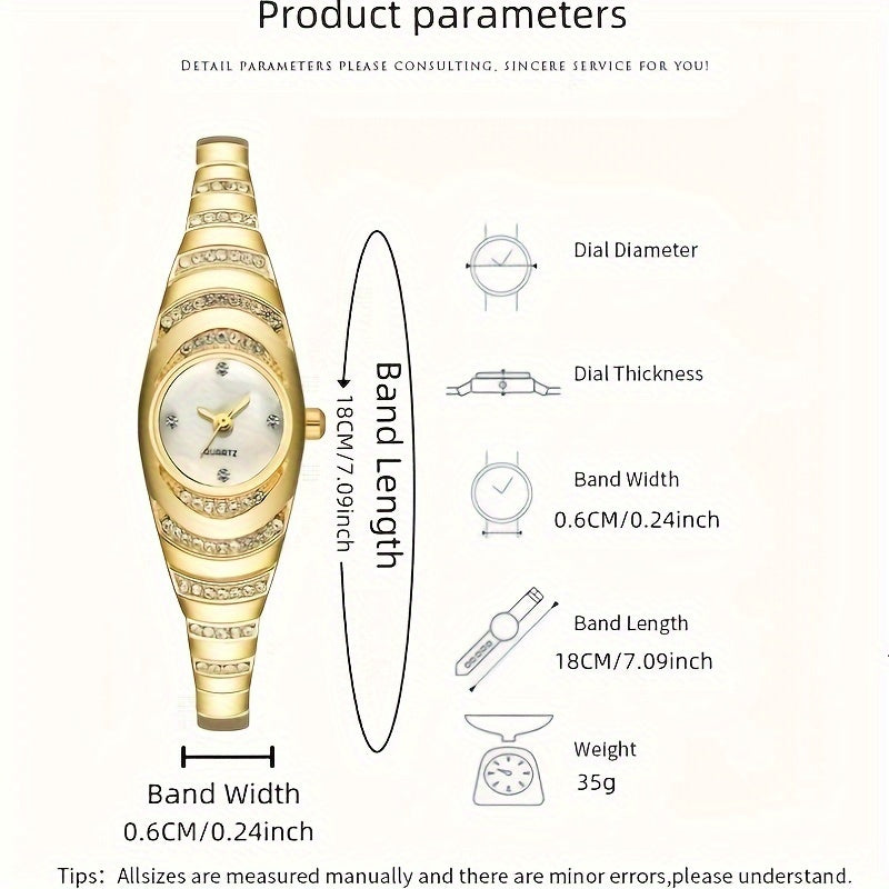 Women's Watch with Round Dial, Water Diamonds, Gold Quartz Movement