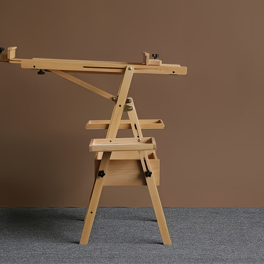 Foldable Beech Wood Artist Easel with Double Tray for Painting