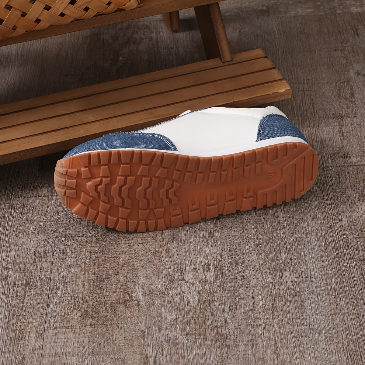 Women Blue Fabric and White PU Slip-On Sneakers Universal Breathable Low Top Comfort