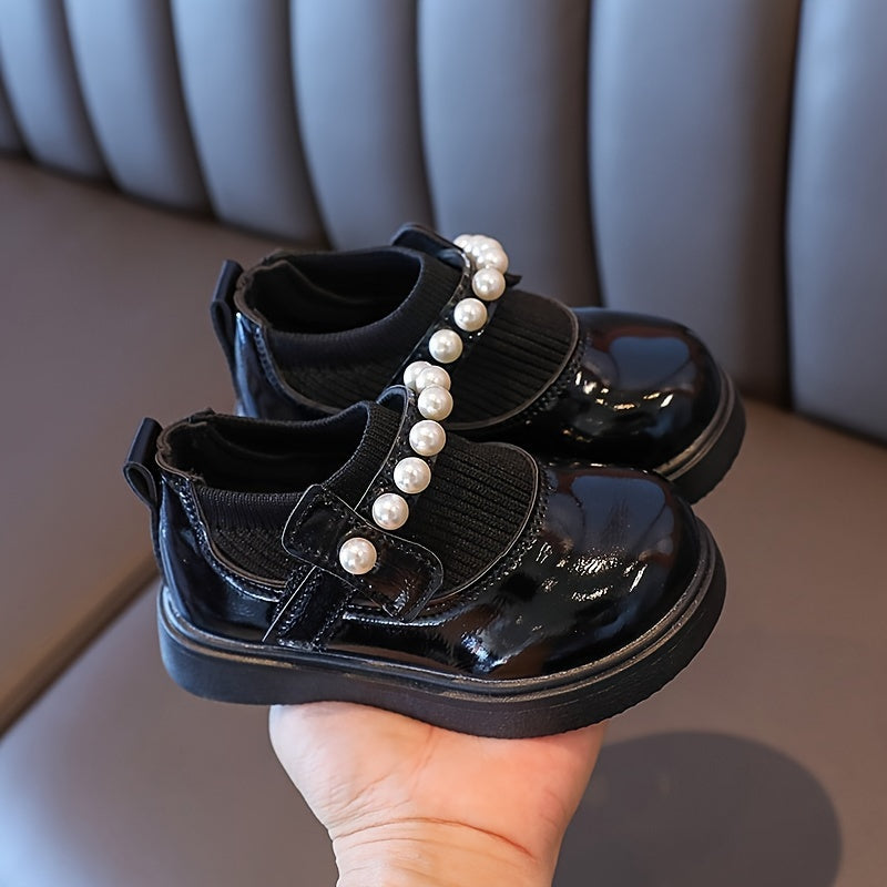 Girls Mary Jane Shoes with Pearl Beaded Design Soft Anti-slip Sole All-season
