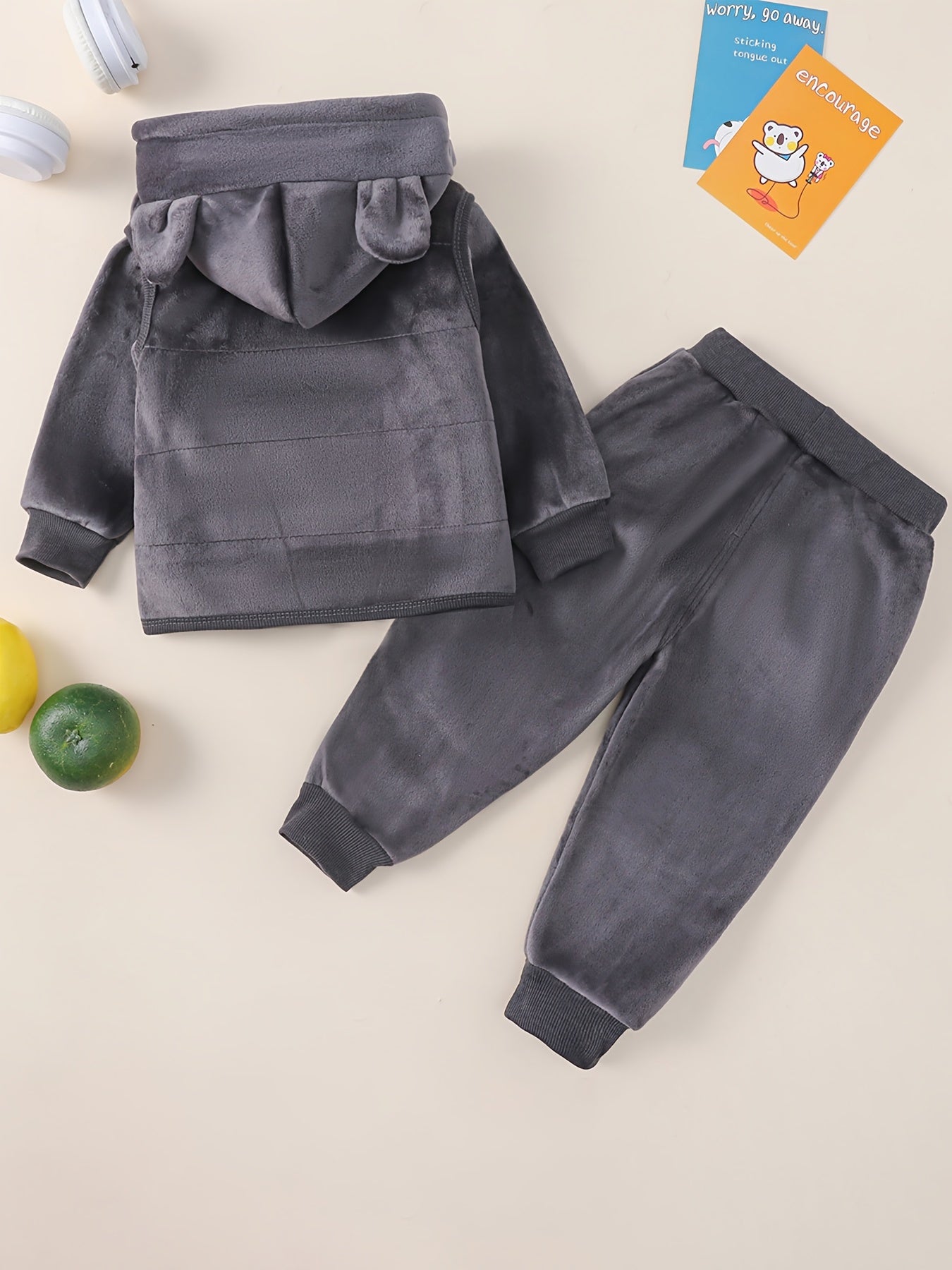 Toddler Boy Outfit Set 3 Piece Hoodie Jacket Pants Solid Color Fall Winter Polyester