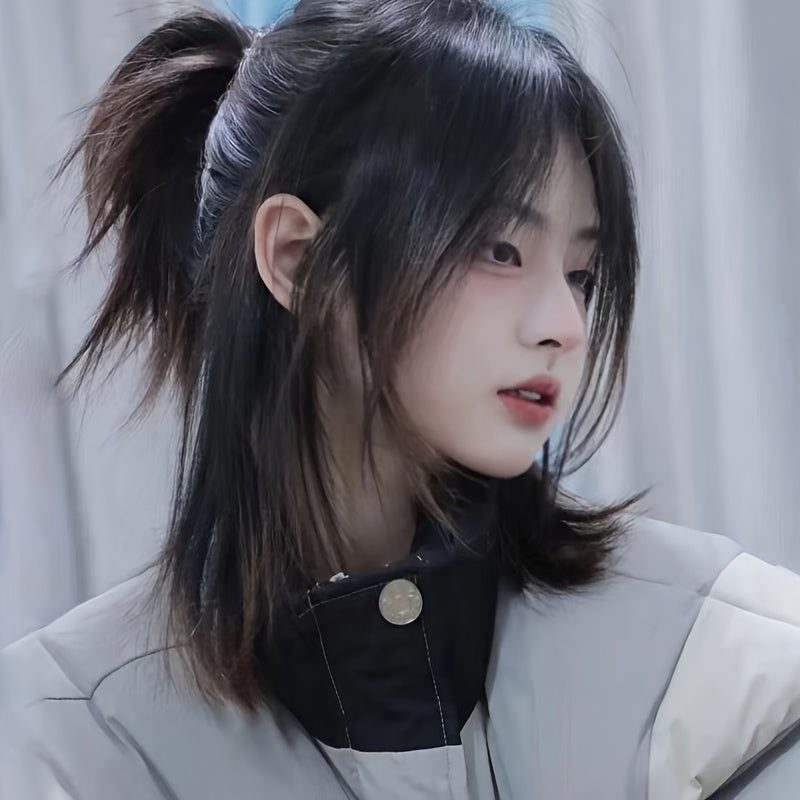 Black Straight Fiber Samurai Cosplay Wig for Men School Style Costume Accessory